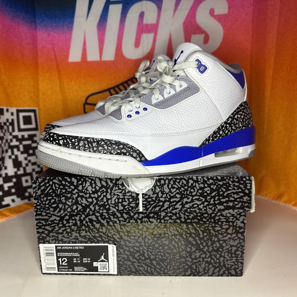 Jordan 3 Retro Racer Blue Size 12M Pre-loved